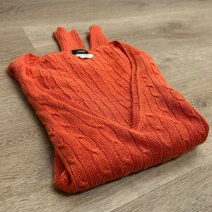 J. Crew 100% Linen Knit Orange Cable Knit V - Neck Sweater Size Small